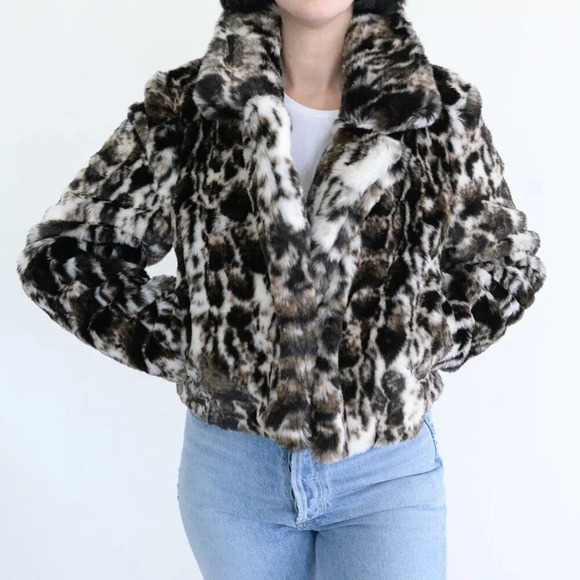 Band Of The Free Cream And Brown Animal Print Fake Fur Mob Wife Cropped Jacket S - Picture 1 of 11